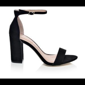 G By Guess Black Suede Heeled Sandals.